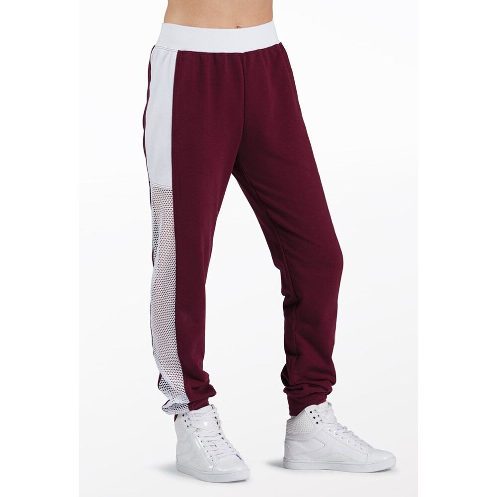 Dance Pants Urban Groove AH11754 Small Adult White Burgundy Hip Hop Fishnet
